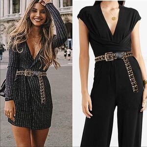 Women’s Chain Belt Gold / Black Leather Belt